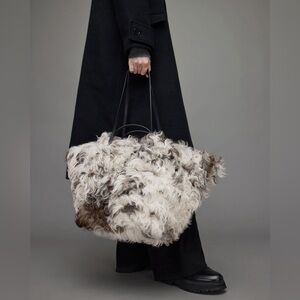 All Saints Black and White Fur Tote Bag